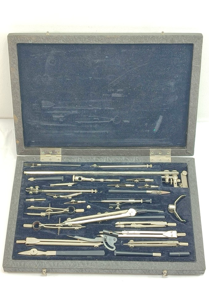 Antique Technical Geometry Maths Drawing Instrument Set Math Complete Set Boxed