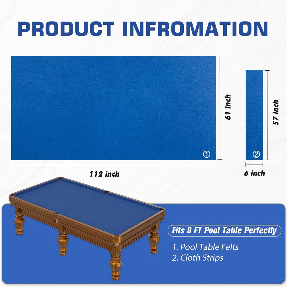 iEsstros 9ft Pool Table Felt Cloth Billiard + 6 Strips, Staple Puller