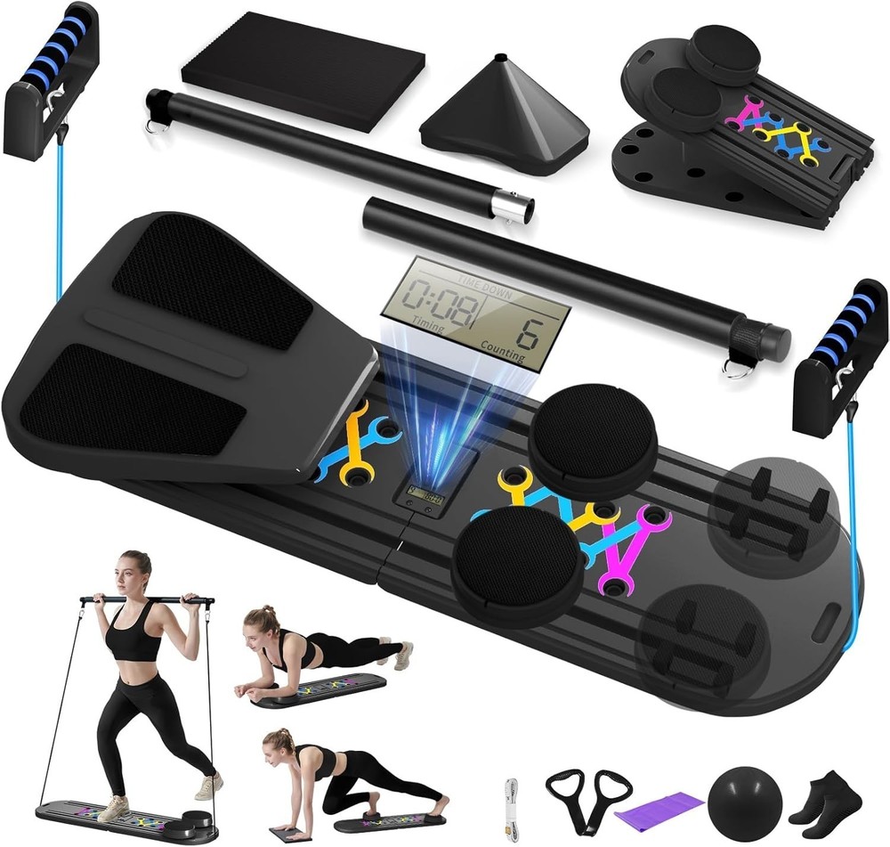 Pilates Board Foldable Pilates Reformer Set Home Workout with Timer