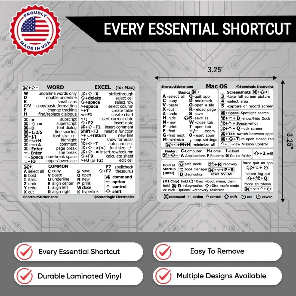 SYNERLOGIC Mac OS (M/Intel) + Word/Excel (for Mac) Quick Reference Keyboard
