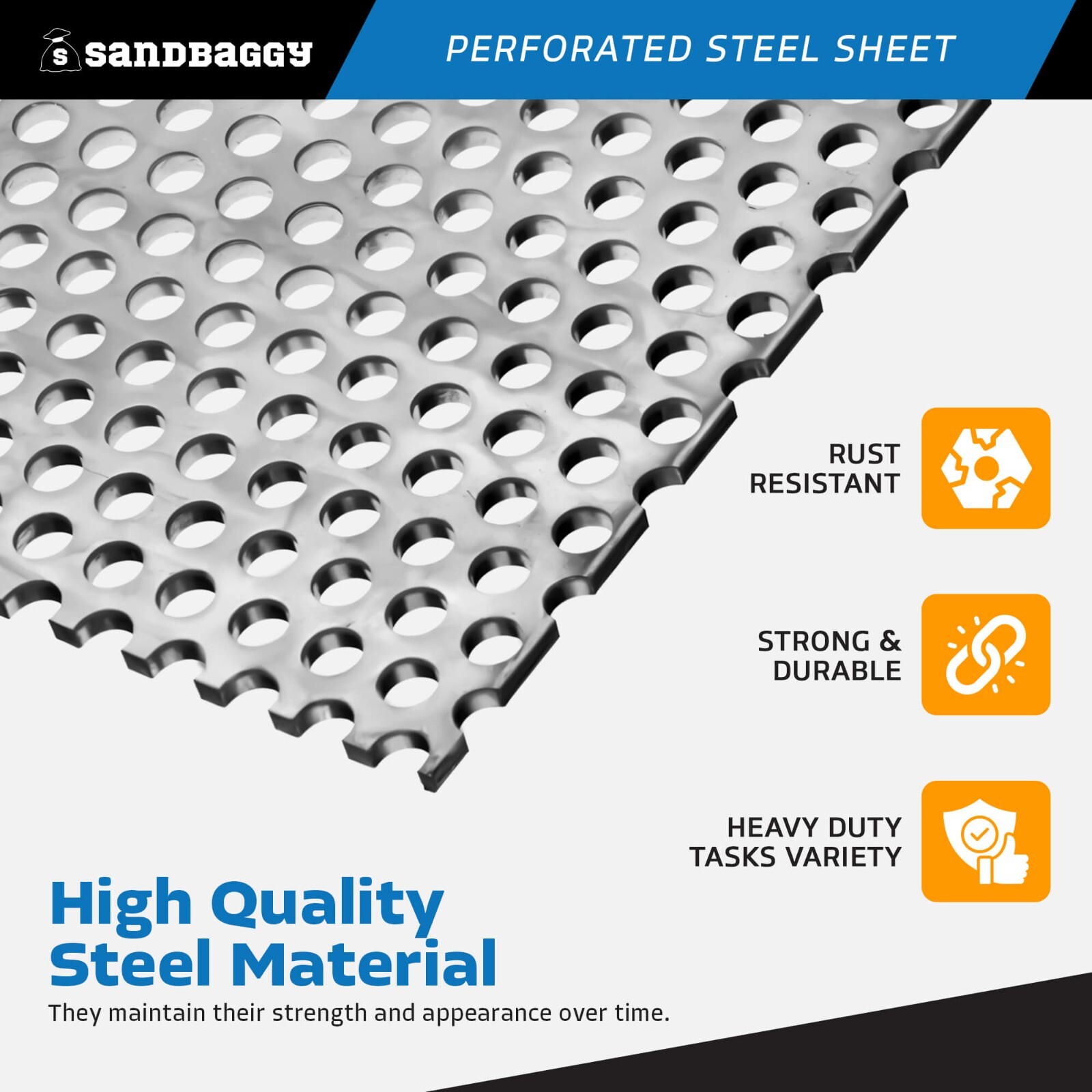 Sandbaggy Perforated Steel Sheet 24" x 24" - Perforated Metal Sheet - 20 Gauge