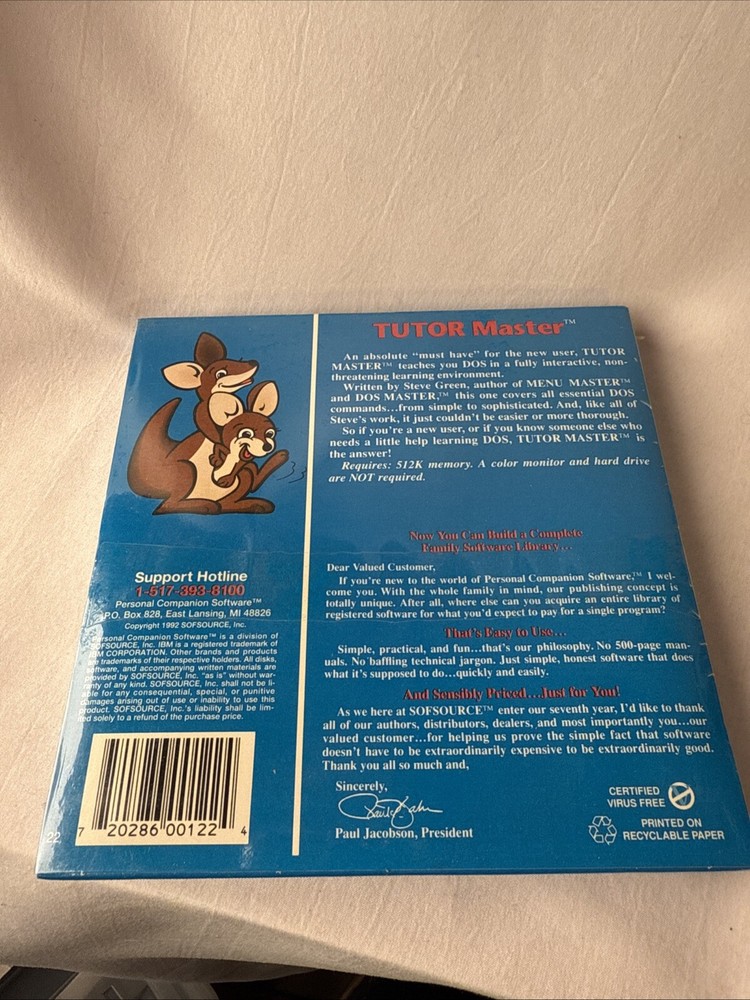 Tutor Master By Steve Green 3 1/2” Pc Program Dos Personal Companion Software