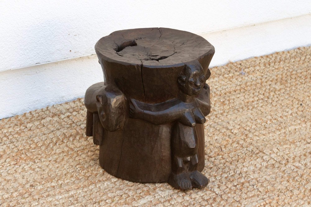 Ebonized Brown Pedestal Shango Stool