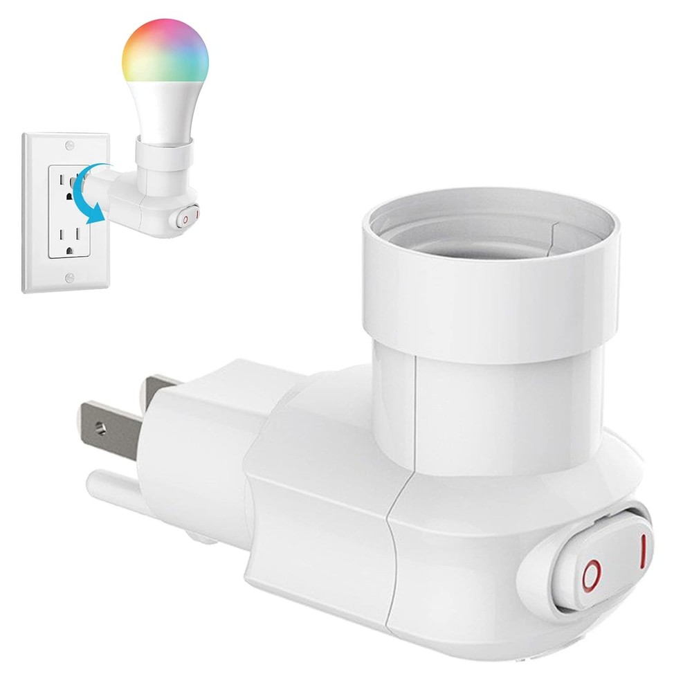 3 Prong Light Bulb Socket Adapter, 360° Rotatable Plug with On/Off Switch
