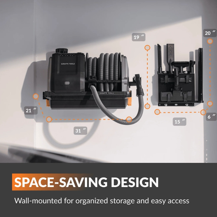 Giraffe Tools Wet and Dry Vacuum Cleaner Wall Mounted 1200W with Remote Control