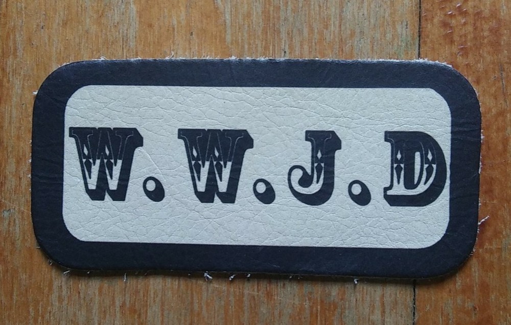 WWJD LEATHER PATCH ~ WHAT WOULD JESUS DO ~ Full Leather Sew On Biker PATCH