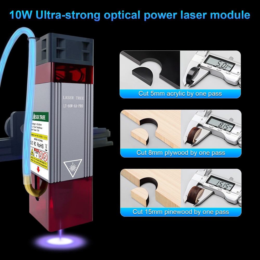LASER TREE 10W Optical Power Laser Module Kits for Engraver Cutting Machine, 12V