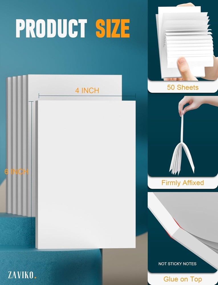 Note Pads 4x6, 6 Pack Mini Blank Notepad Small 4 x 6 Inch, White