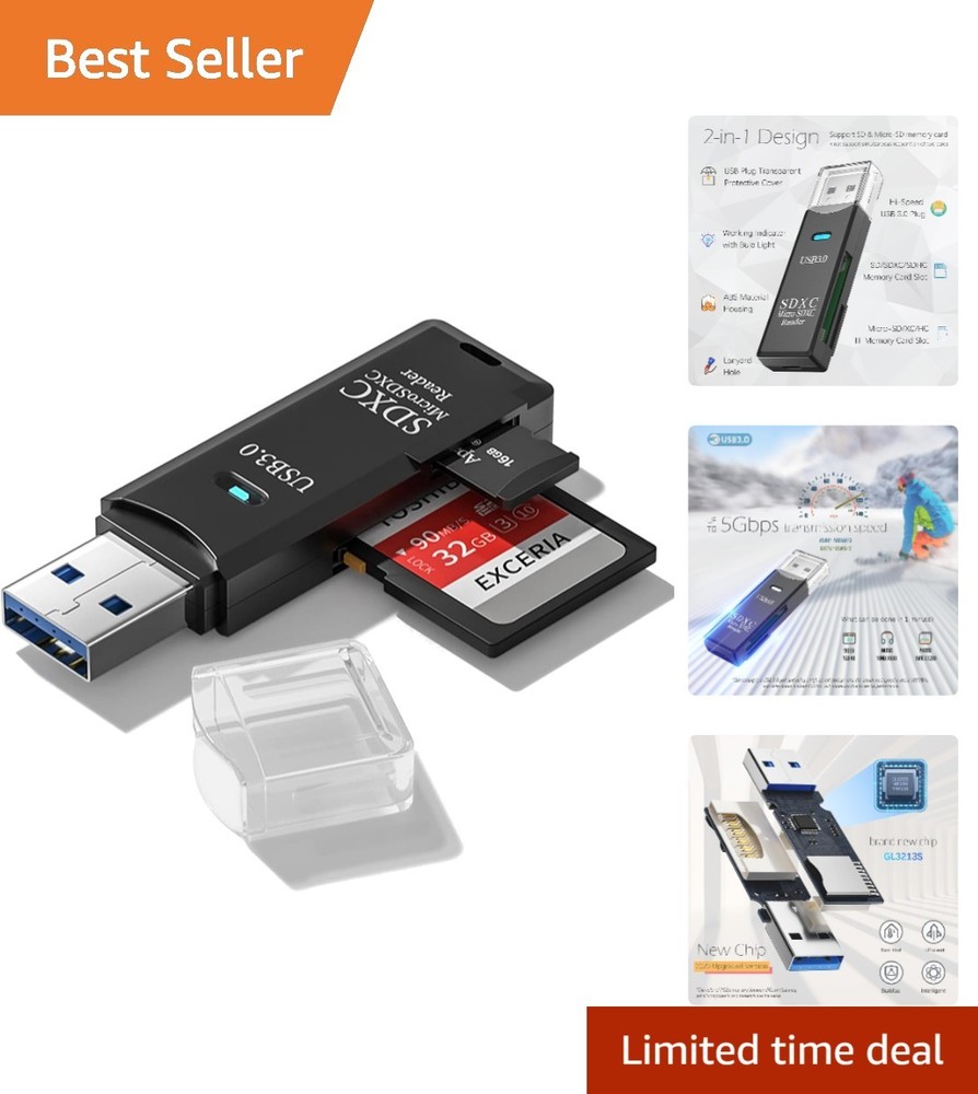5Gbps 2-in-1 USB Micro SD & SD Card Reader for Quick File Transfers