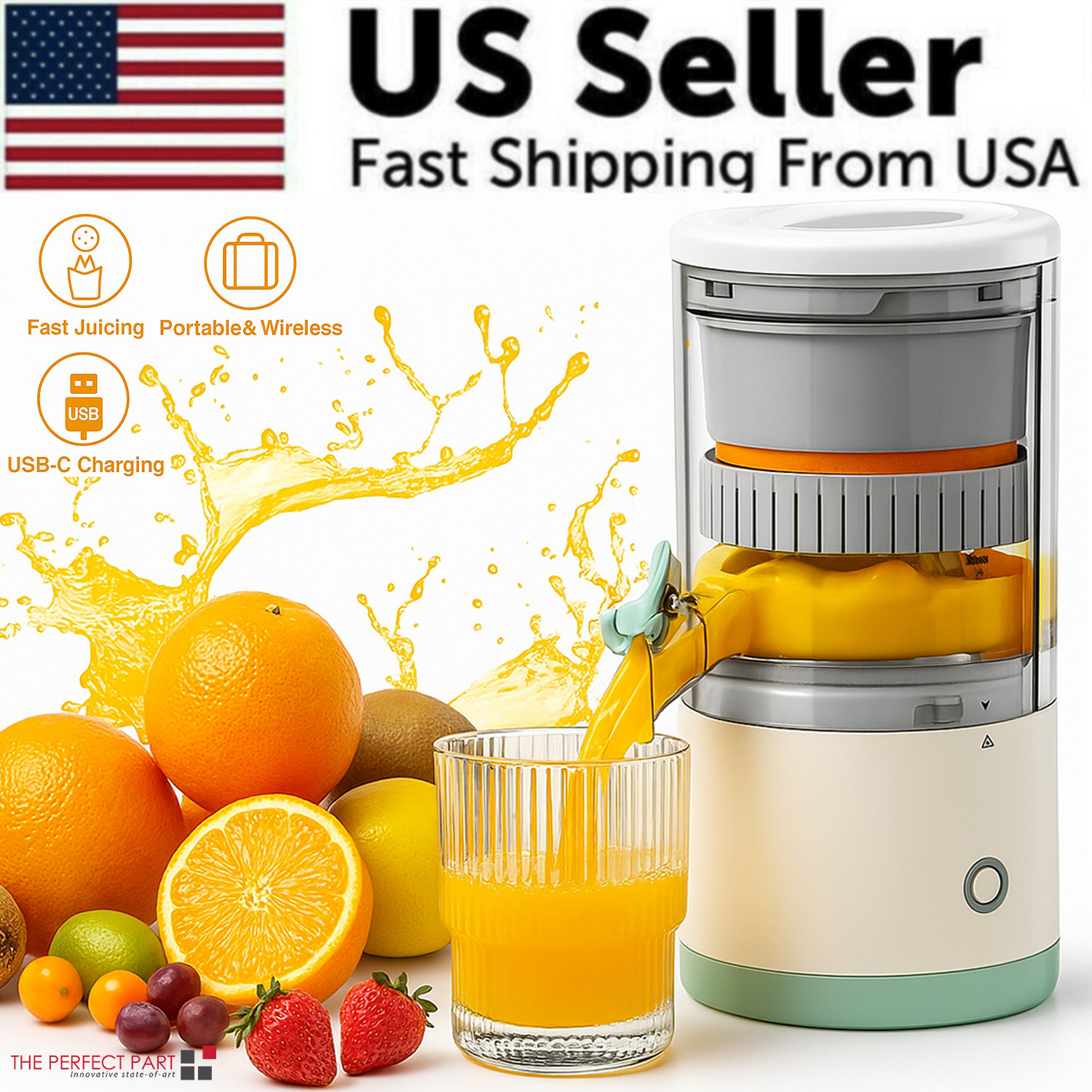Electric Citrus Juicer Rechargeable Hands-Free Masticating Orange Lemon Squeezer