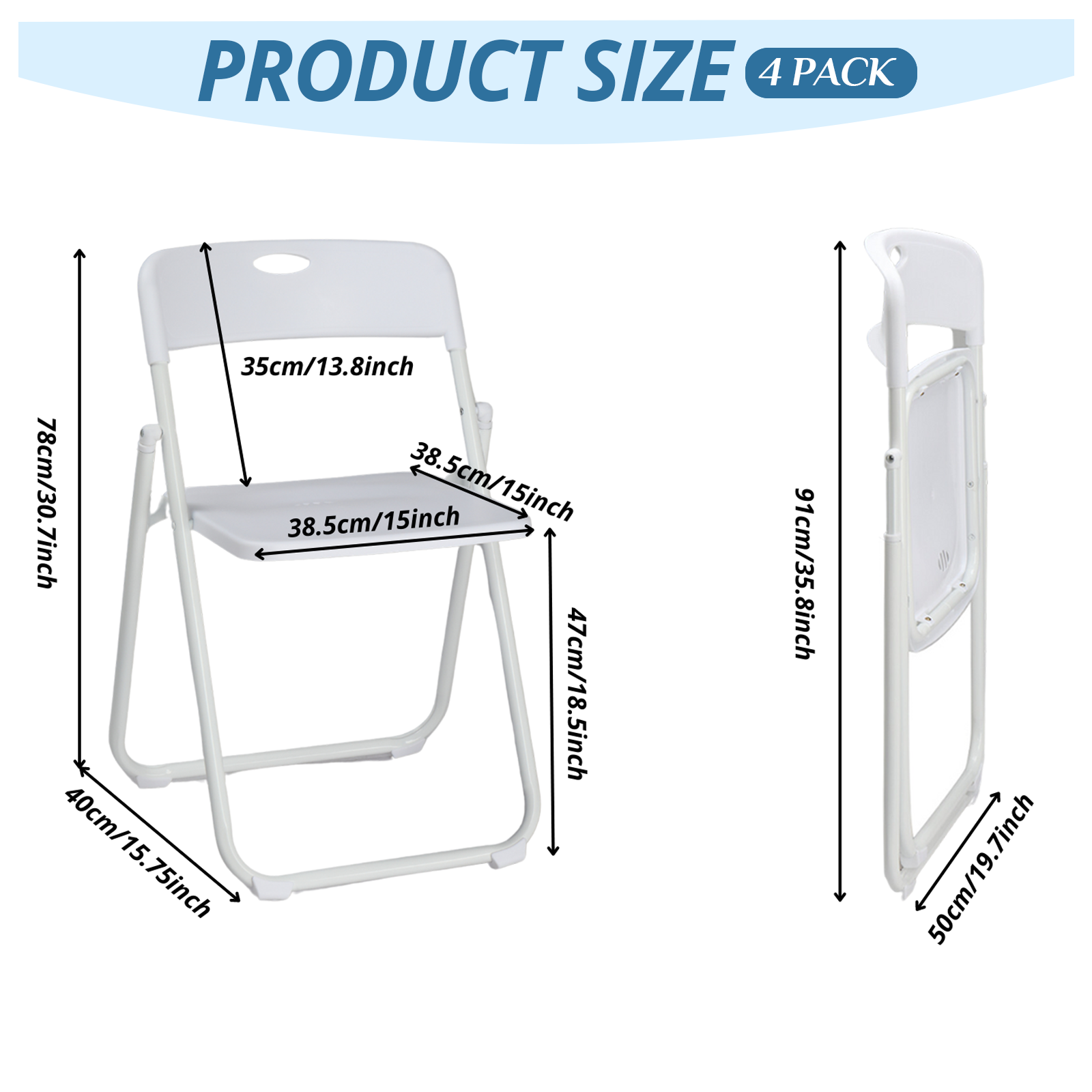 Commercial White/Black Plastic Folding Chairs Stackable Picnic Party, Set of 4-6