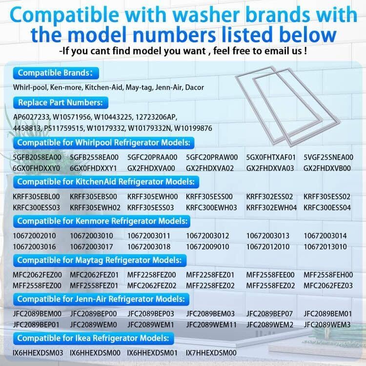 2 Pack New W10830162 Refrigerator Door Gasket Fit Whirlpool Kenmore Door Gasket