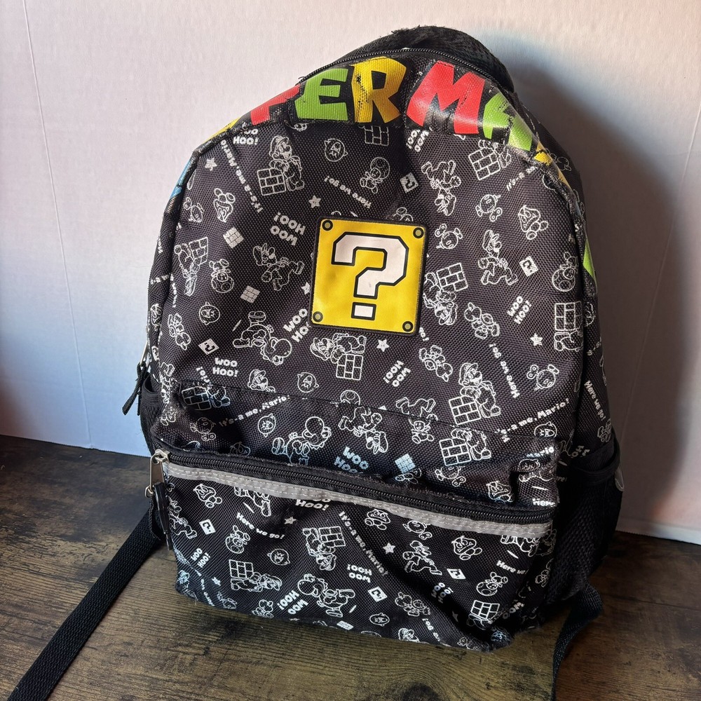 Super Mario Bookbag Backpack Black “?” 2021 Nintendo pre-owned