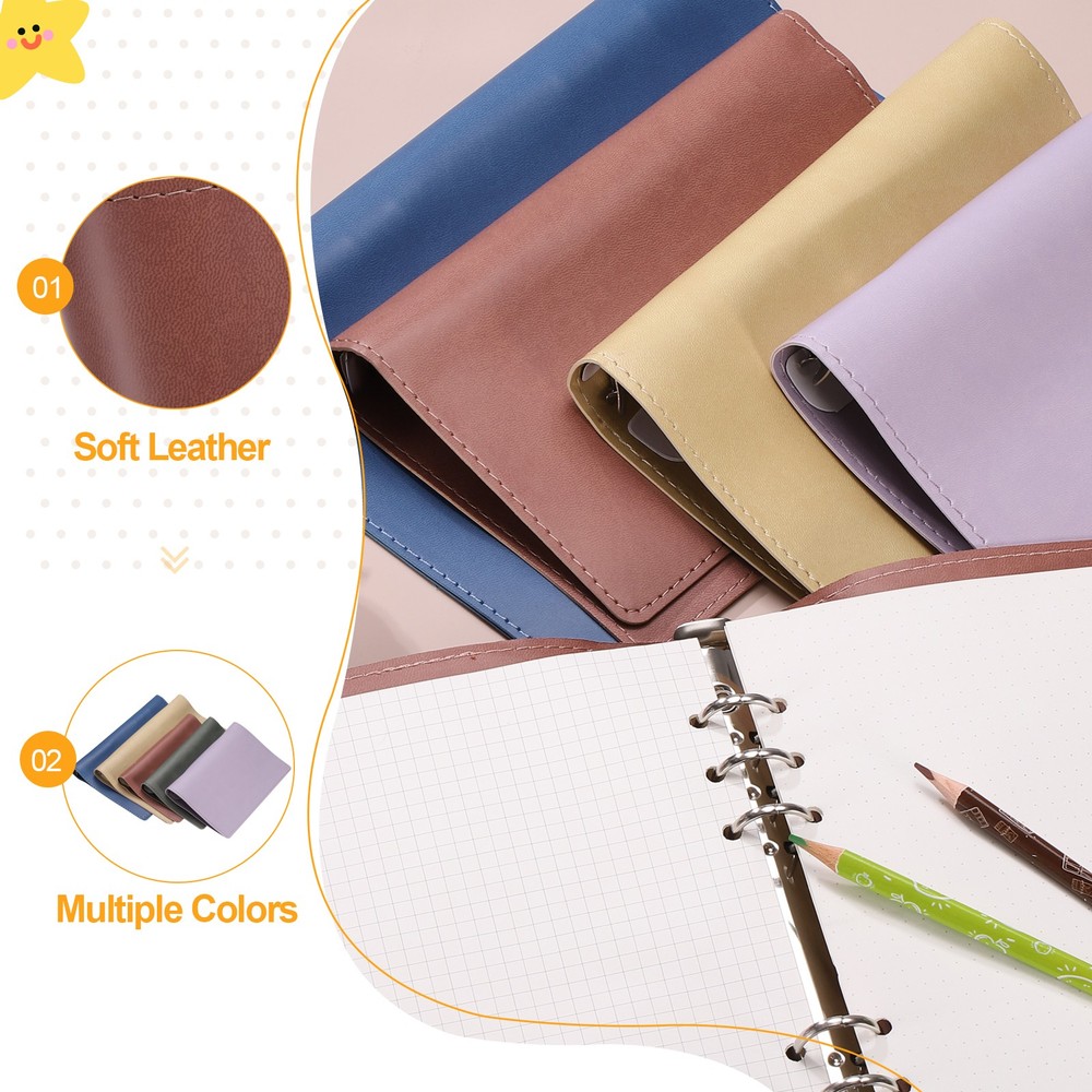 A6 PU Leather Binder Protector, 6 Ring Loose Leaf Notebook Protector, Red