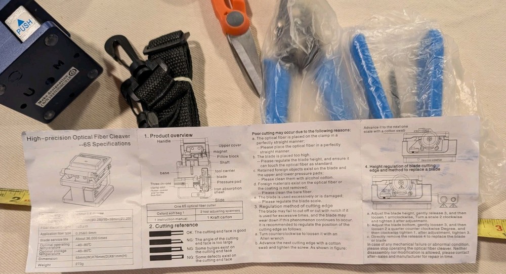 FC-6S Optical Fiber Cleaver FTTH Tool Precision Cold Connection w Accessories