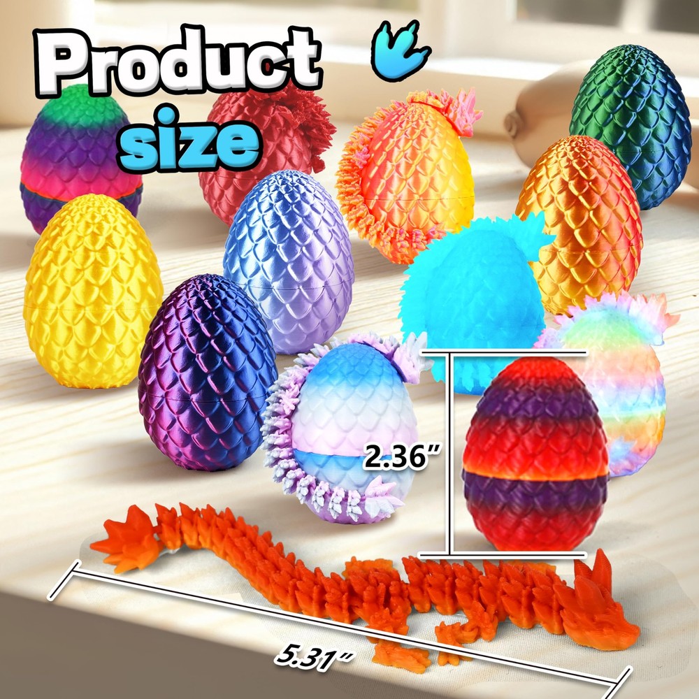 Drofex 24PCS Easter 3D Printed Dragon Eggs, Prefilled 2.36 inches, Multicolor