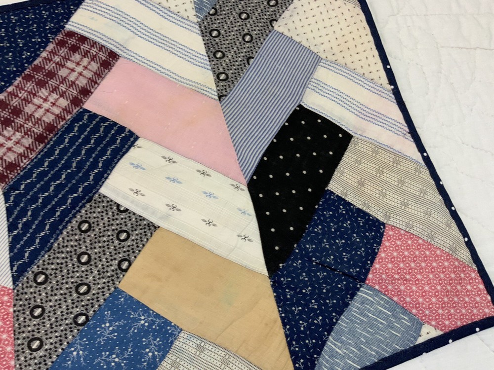 Vintage Patchwork Table Topper Or Doll Crib Quilt, Rectangles, Blue, Multi