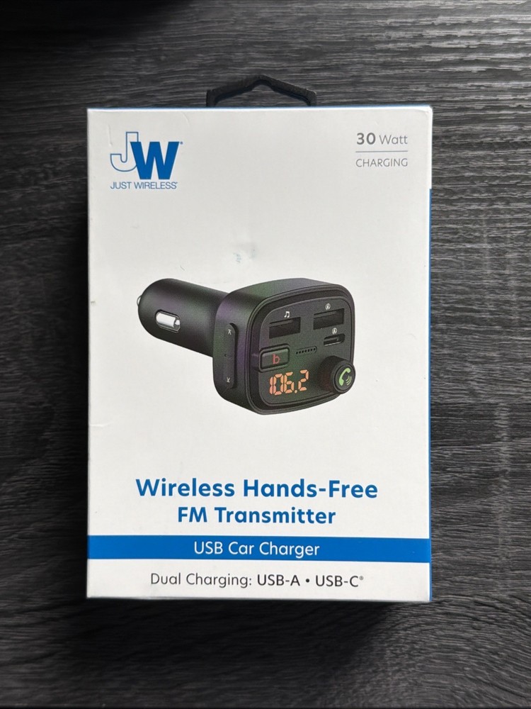 Just Wireless Bluetooth FM Transmitter Type C and USB-A Charging Port Bass Sound