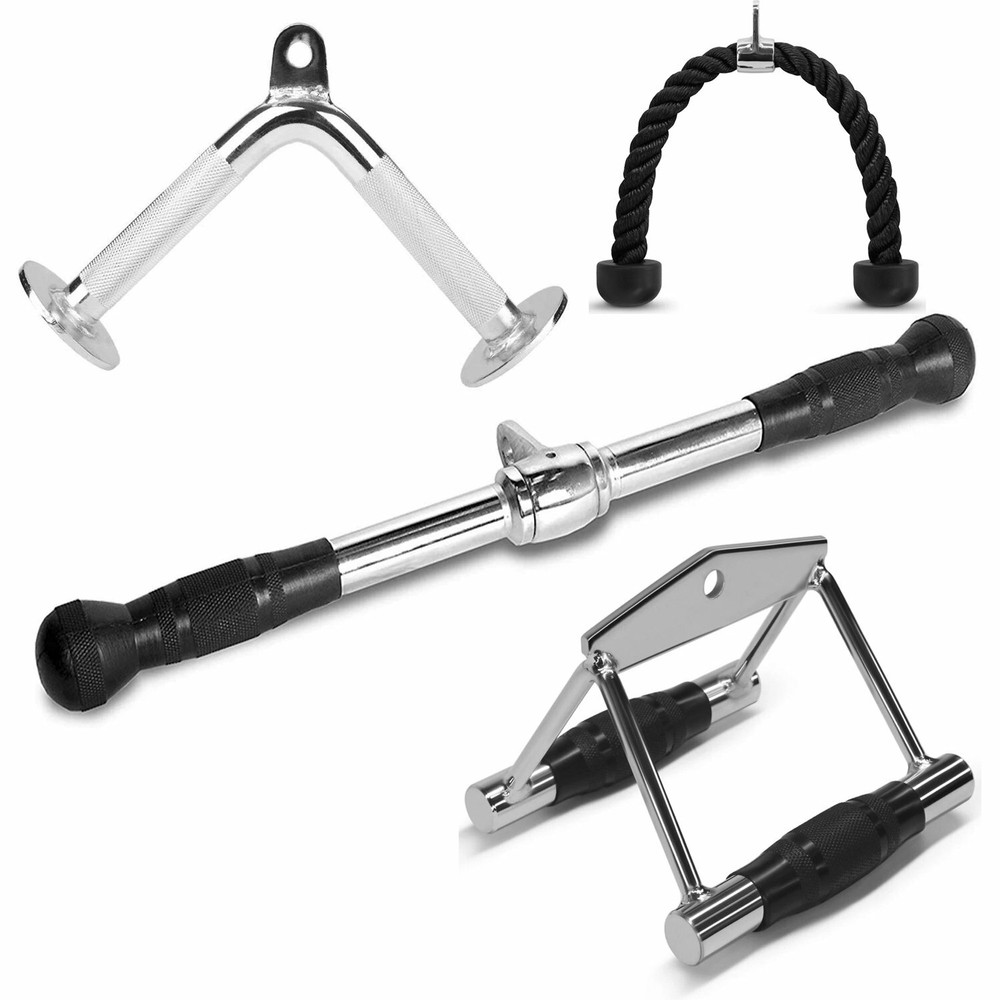 Tricep Press Down Cable Machine Attachment LAT Pulldown Gym Set 4pc