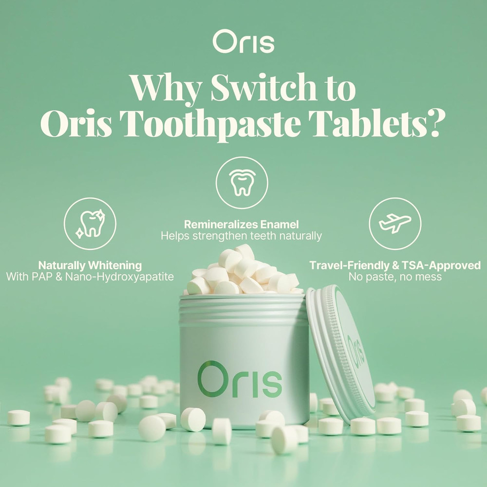 Oris Natural Toothpaste Tabs - Chewable Toothpaste Tablets for Sensitive Teet...