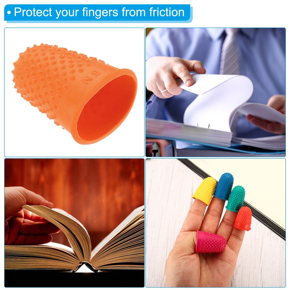 10pc Rubber Finger Tips Thumb Fingertip Protector Thimble Orange Medium Size