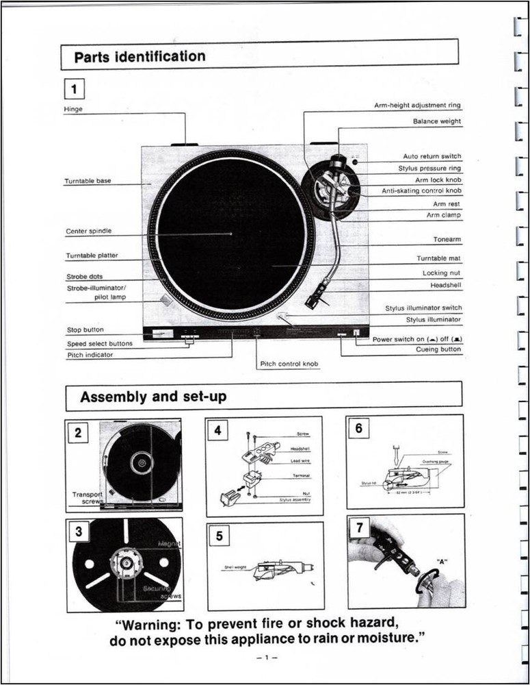 Technics SL-1700 MK2 Turntable Owners Manual