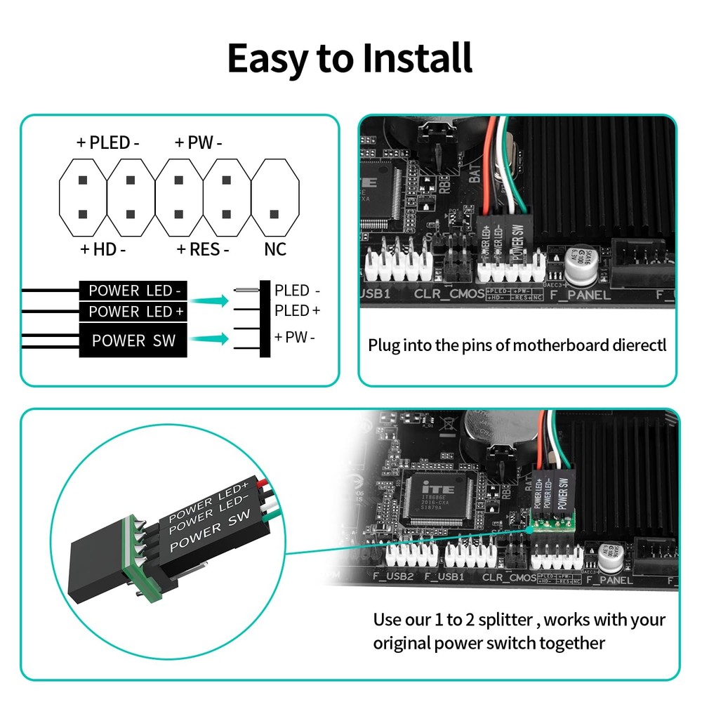 PC Power Button, Desktop Button External Switch ON Off LED PC...