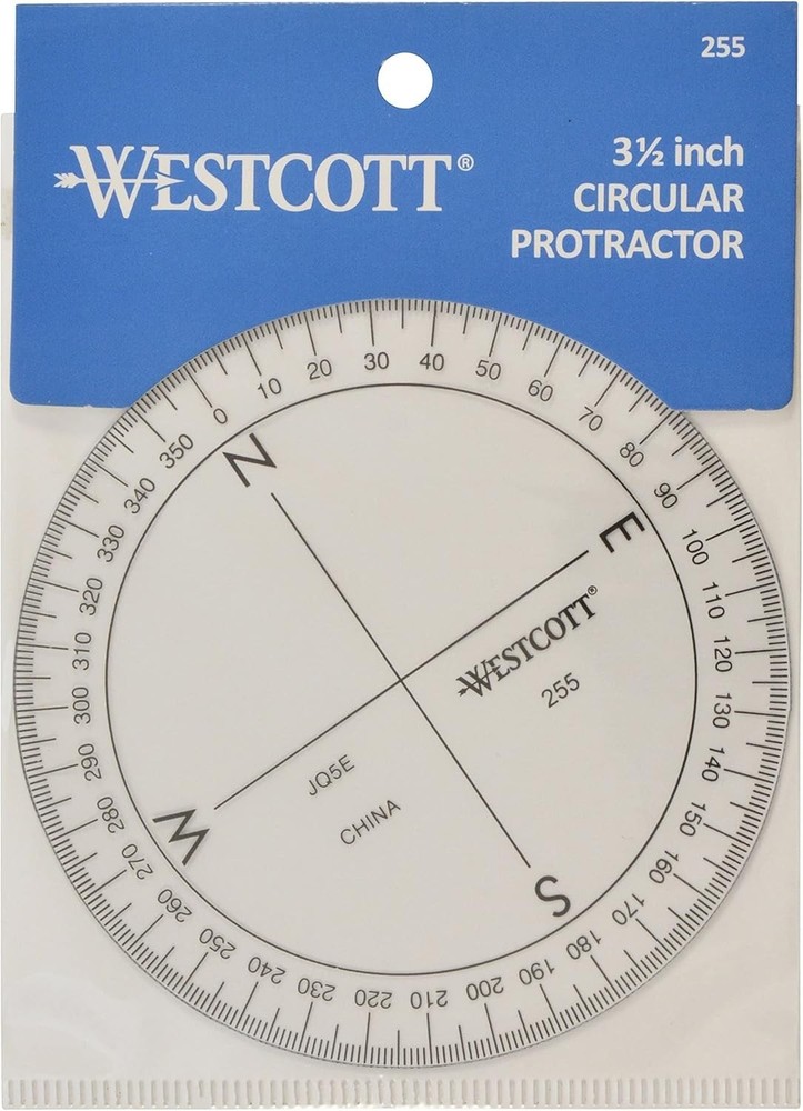 Crystal Clear 360-Degree Compass Protractor - Precise Geometry Tool, 3 1/2-Inch