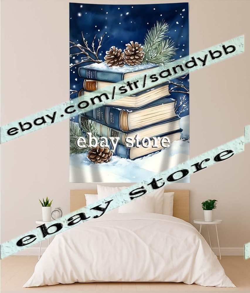 tapestry winter reading theme pinecone book stack 39X59 in