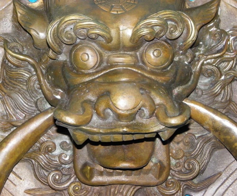 Big! 13" Chinese DRAGON Door Knocker Vintage SOLID BRASS
