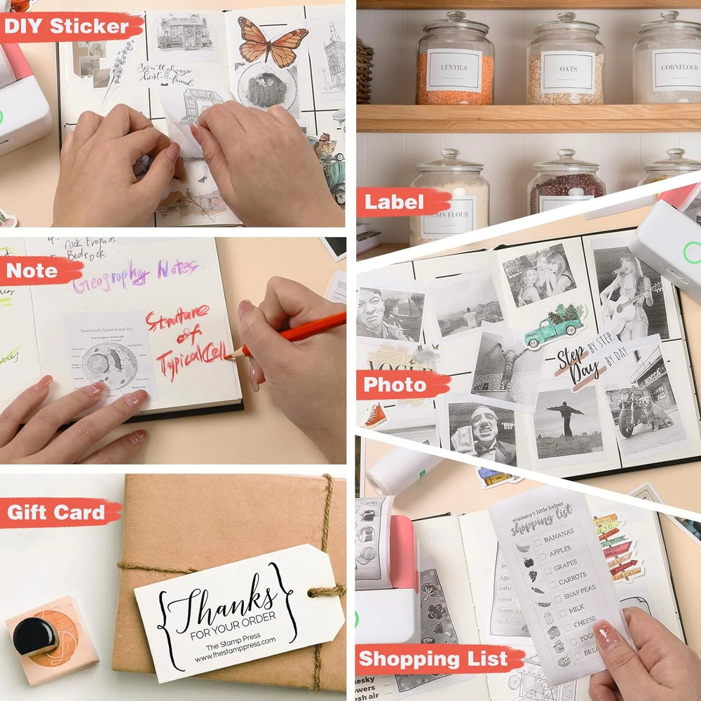 SLOK Thermal Mini Printer, Portable Inkless Bluetooth Sticker Maker with 10 Roll