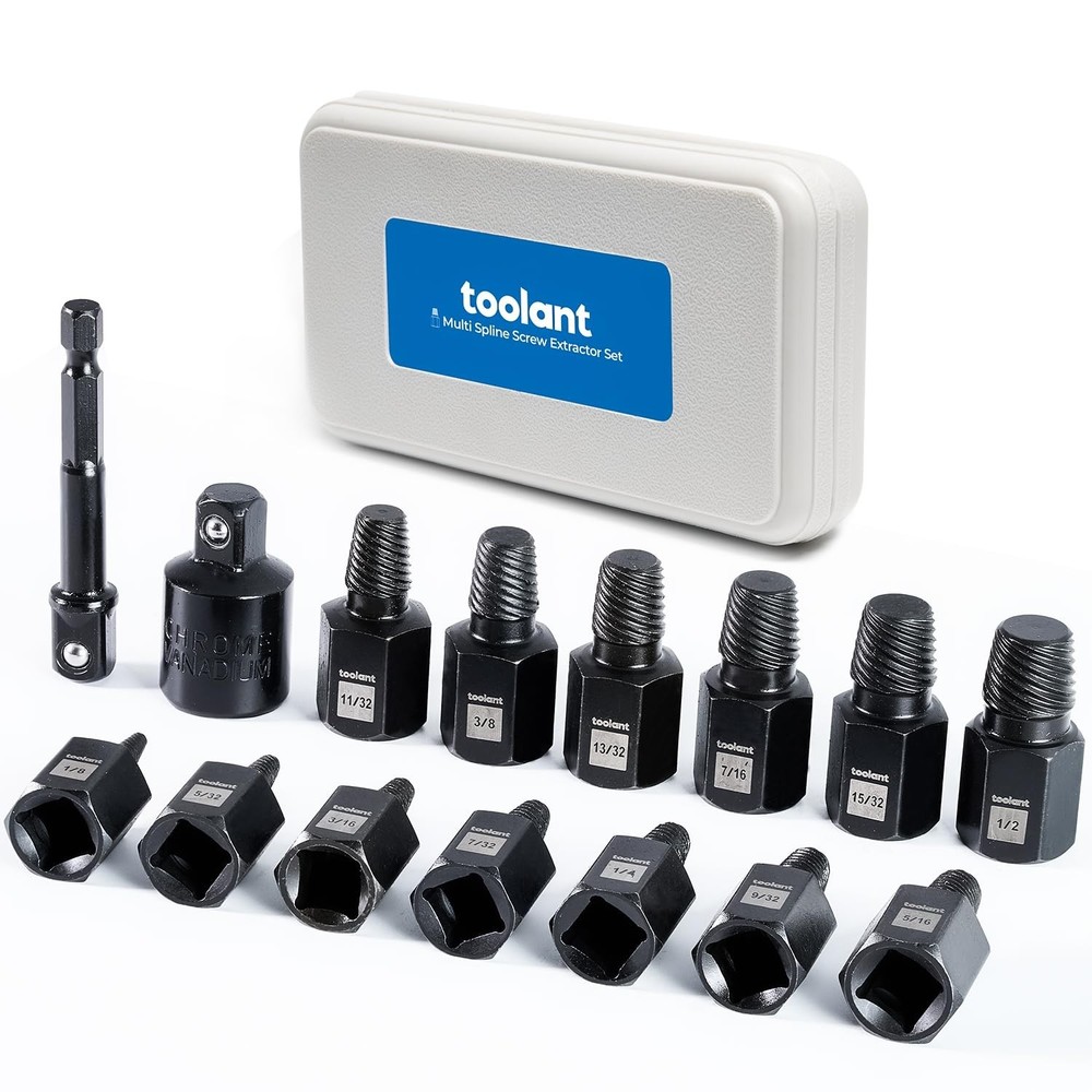 toolant 15pcs Impact Screw Extractor Set, Bolt & Nut Remover Socket Tool Kit,...