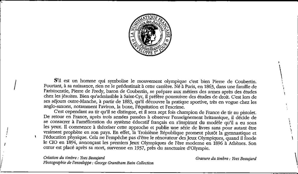 Monaco SC# 2706 FDC 2013 Pierre De Coubertin - A03410