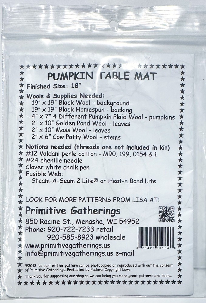 2 Primitive Gatherings Apple Cobbler & Pumpkin Table Mat Appliqué Patterns FALL