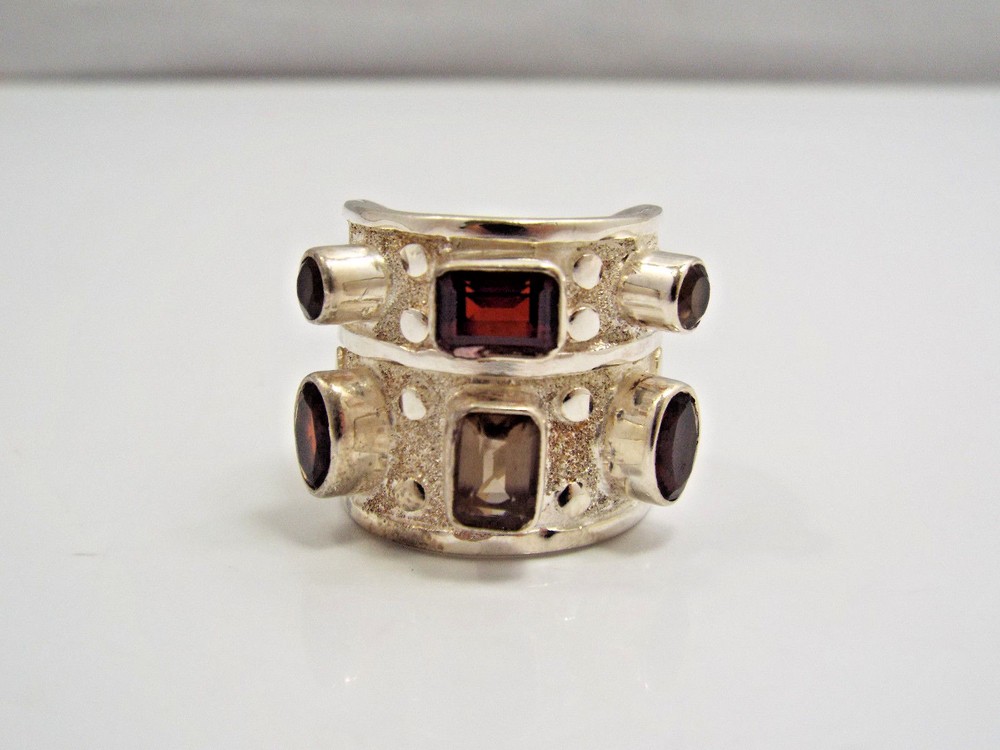 Artisan Silver Design Pyrope Garnet & Amethyst Large Statement Ring, size 6.5