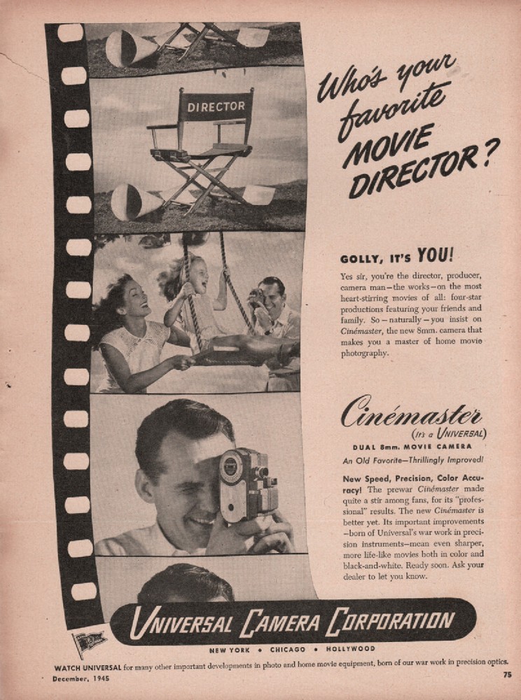 Universal Camera - Cinemaster Camera - Original Magazine Ad - 1945