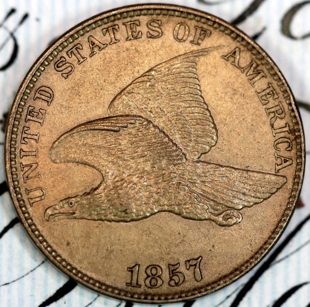 1857 SOLID+ GEM BU MS FLYING EAGLE CENT DC403 FROM MATTHEWS HOARD