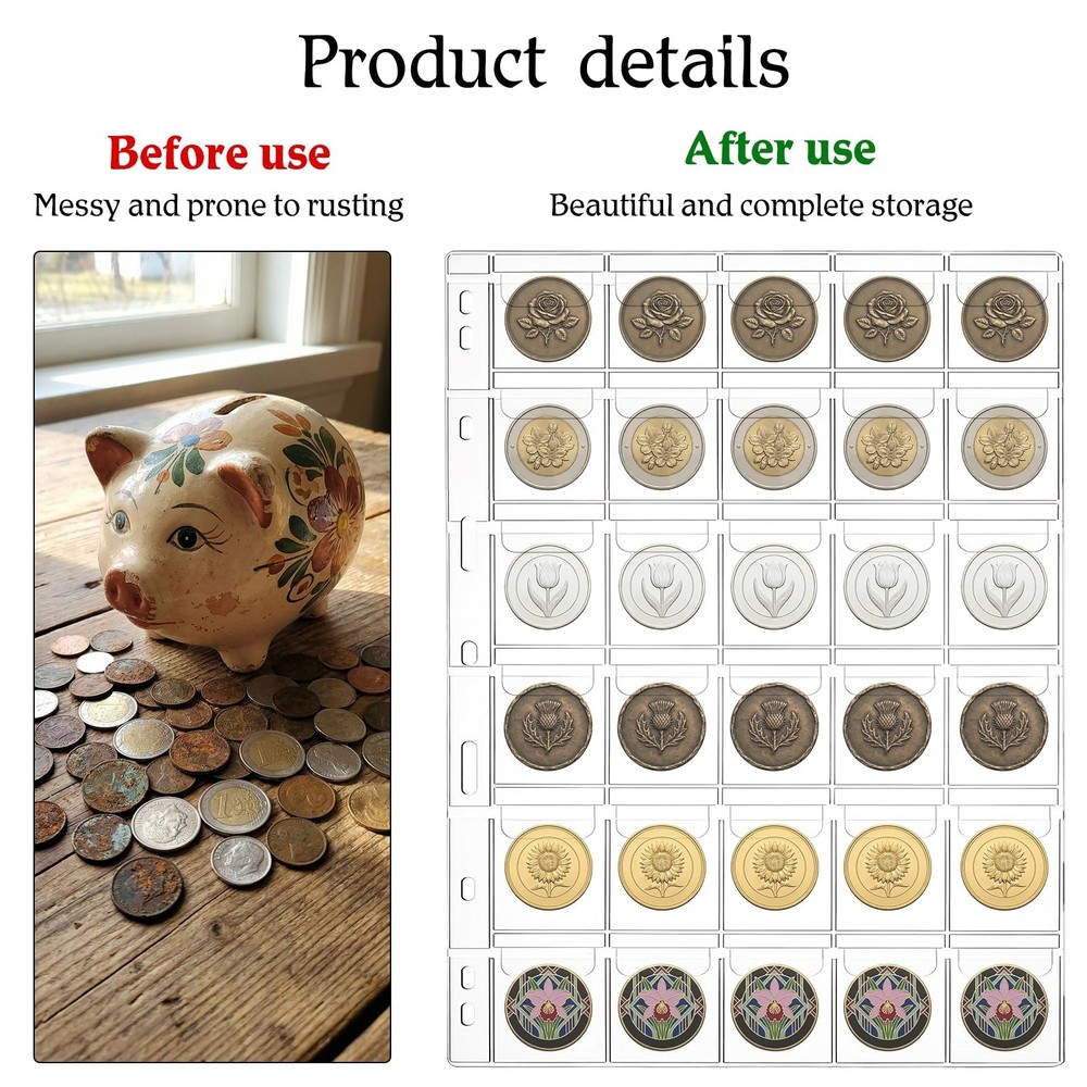 600 Pockets Coin Pages for Collectors, Standard 9-Hole Coin Collection Pages ...