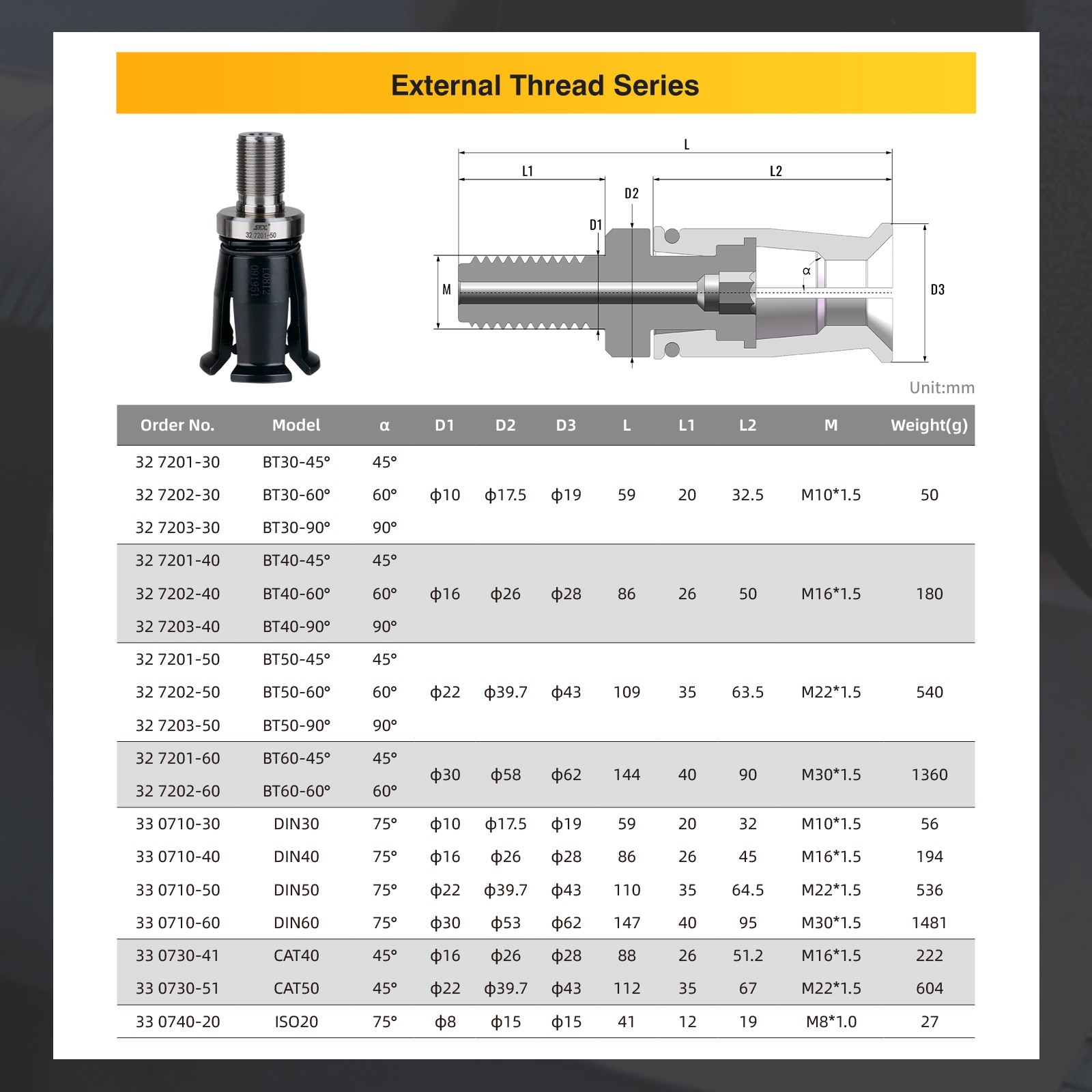 SFX BT40-OTT-45° Internal Thread Spindle Pull Claw Gripper Alloy Steel ACROW