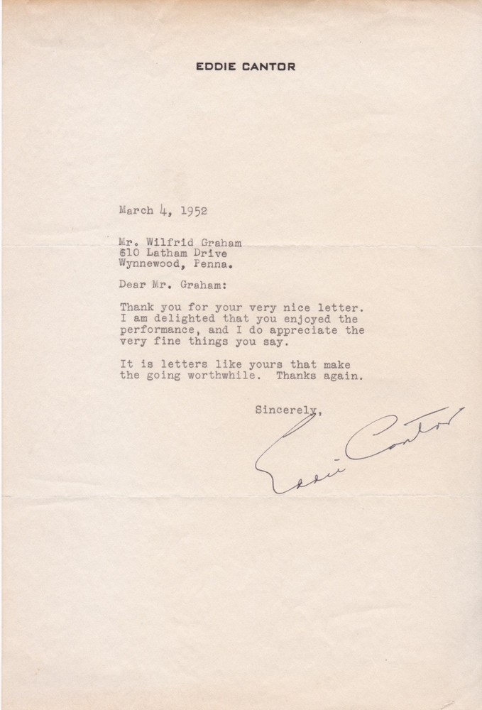 Eddie Cantor Signed Letter