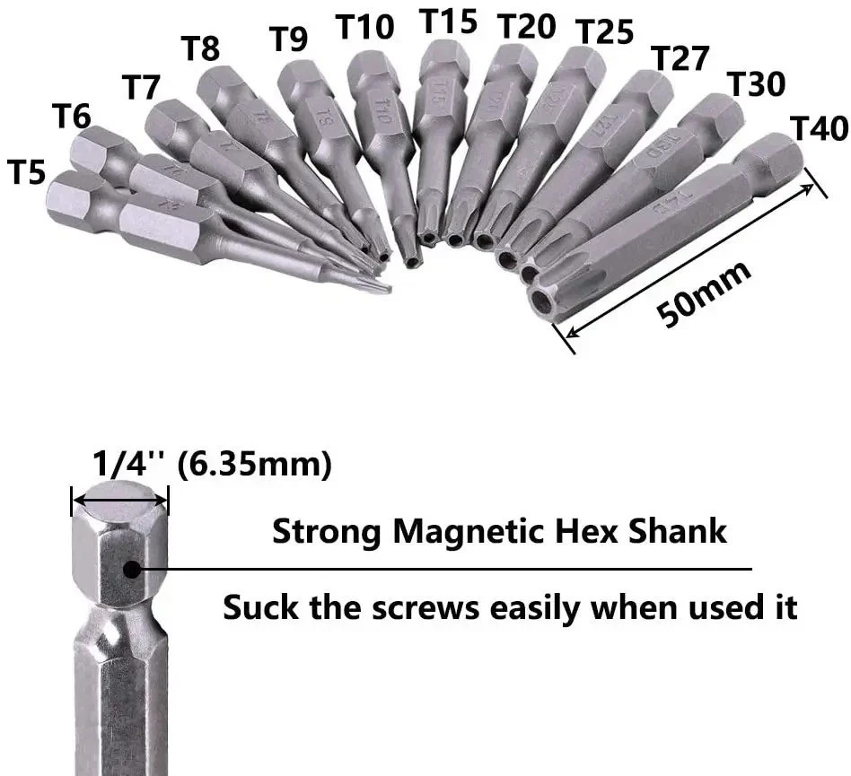 Security Torx Bit Set + Hex Key Allen Bit Set - For Power Drill & Impact Driver