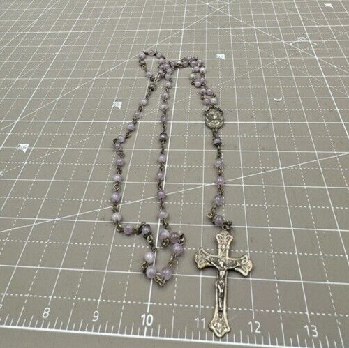 Vintage Amethyst Gemstone Bead and Sterling Crucifix Rosary Christianity