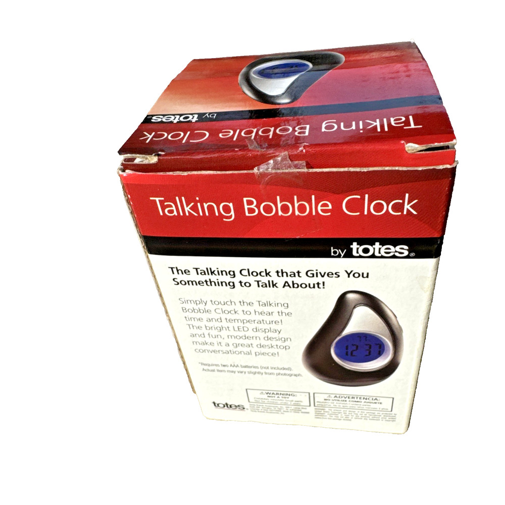 NEW Totes Talking Bobble Clock 91715 Black Silver Blue Backlight