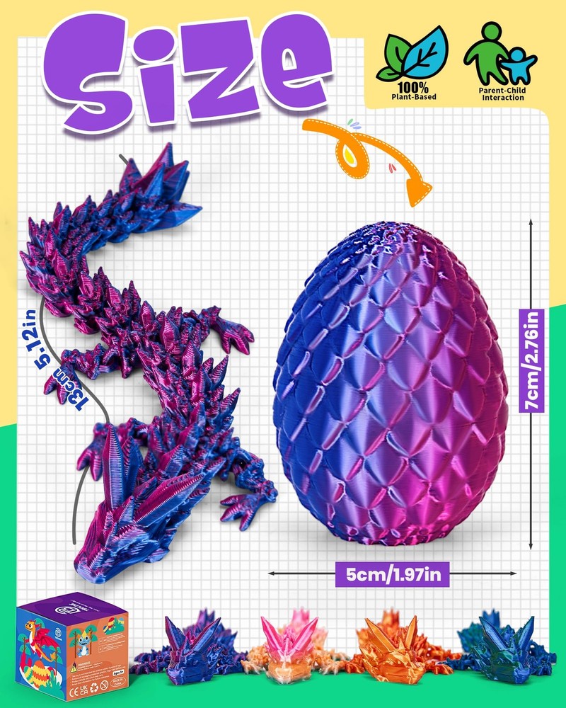 TBOLINE 4PCS 3D Printed Dragon Egg, Easter Basket Small, 4-piece Set-c
