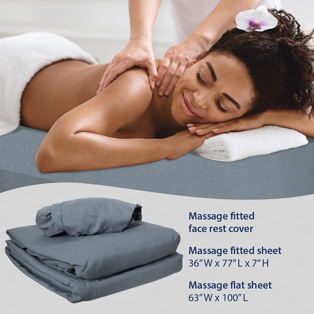 Cool Grey Microfiber 3-Piece Massage Sheet Set Flat Fitted Face Rest Ultra-Light