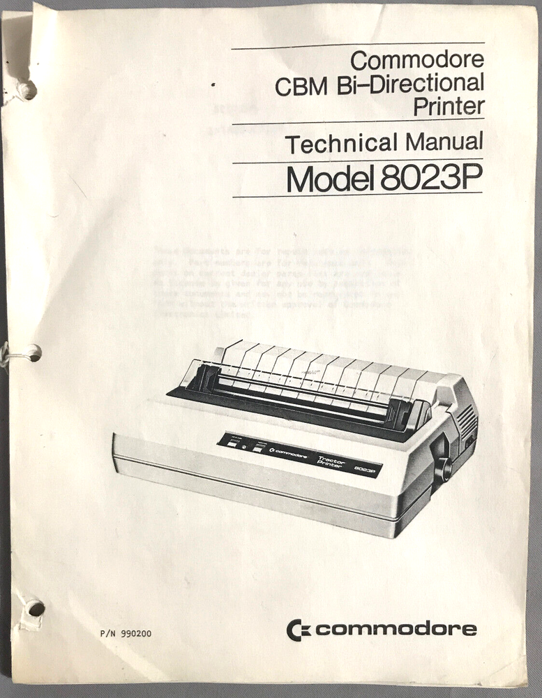 CBM Bi-Directional Printer Technical Manual Model 8023P 1979 Commodore Rare