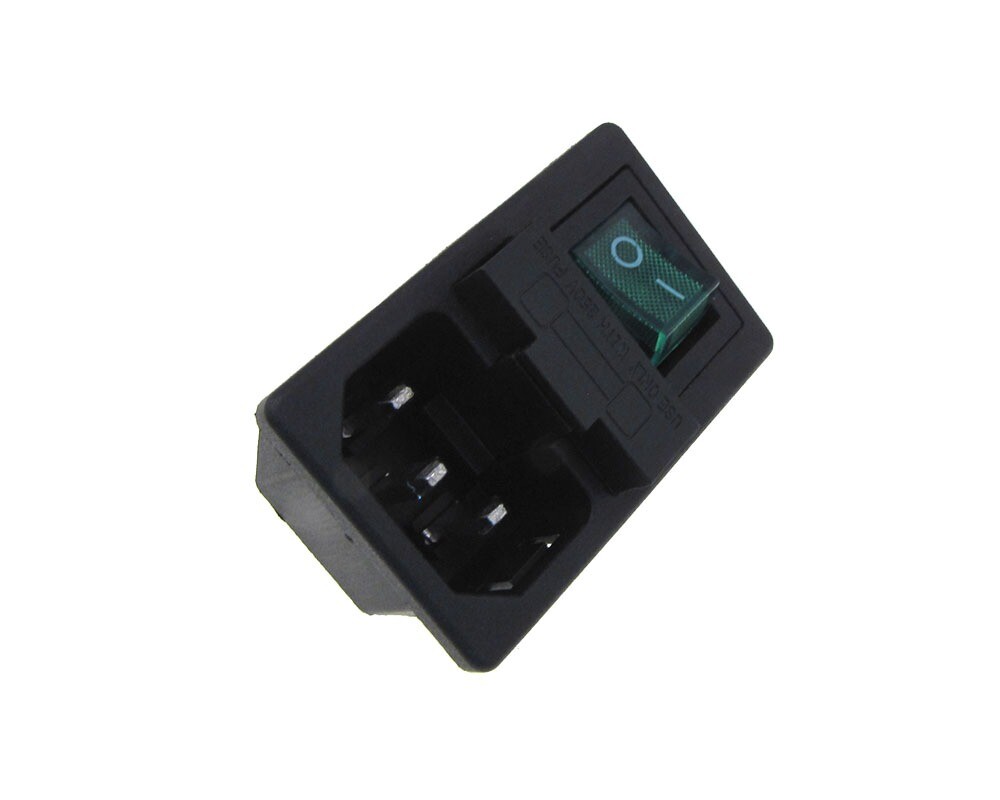 AC Power Socket w/ Switch and Fuse holder Panel mount - Green