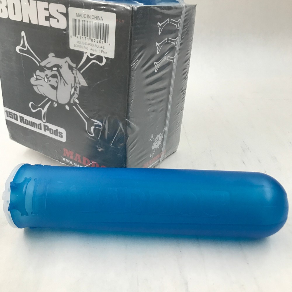 Maddog 150 Round BONES Paintball Pod - Aqua - 6 Pack