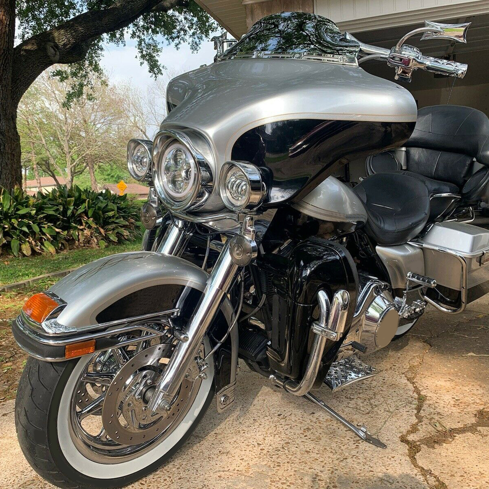 7" + 4.5" Headlight Fog Light Visor Style Trim Ring For Harley Touring Dyna