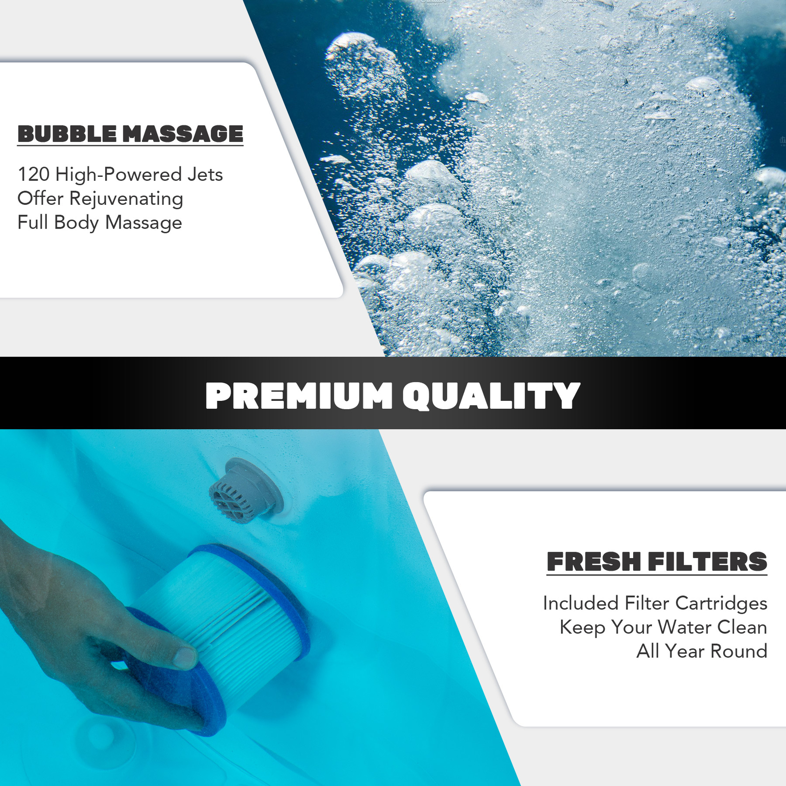 CO-Z Inflatable Spa Tub w 120 Air Jets Heater Air Pump Outdoor Square Hot Tub